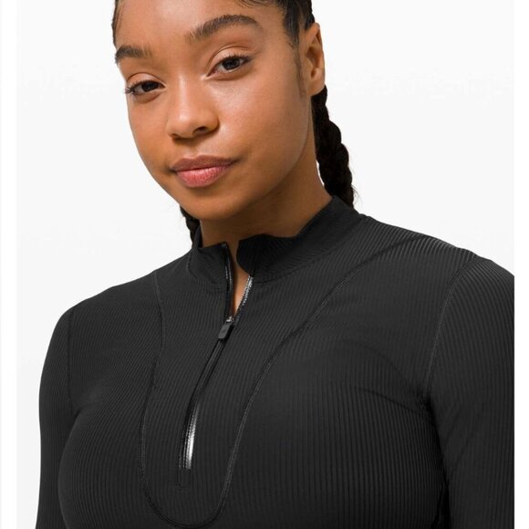 Lululemon Black Gloss Trim Run 1/2 Zip Long Sleeve Top Running 2021 Release - Picture 3 of 6